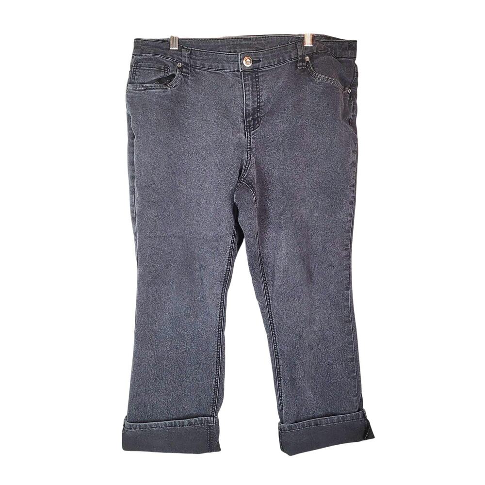 CJ Banks Gray Denim Sequin‎ Bling Grunge Preppy Capri Jeans Womans Size 16WP